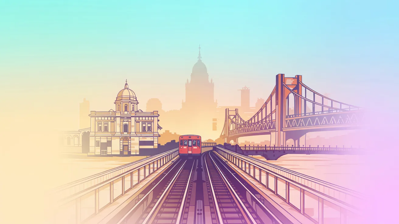 Kolkata cityscape with railway tracks and Howrah Bridge